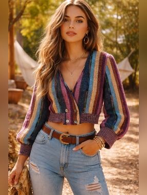 Vintage 1980s "It's Magic" by Toni Garment Cropped Boho-chic Cardigan Sweater